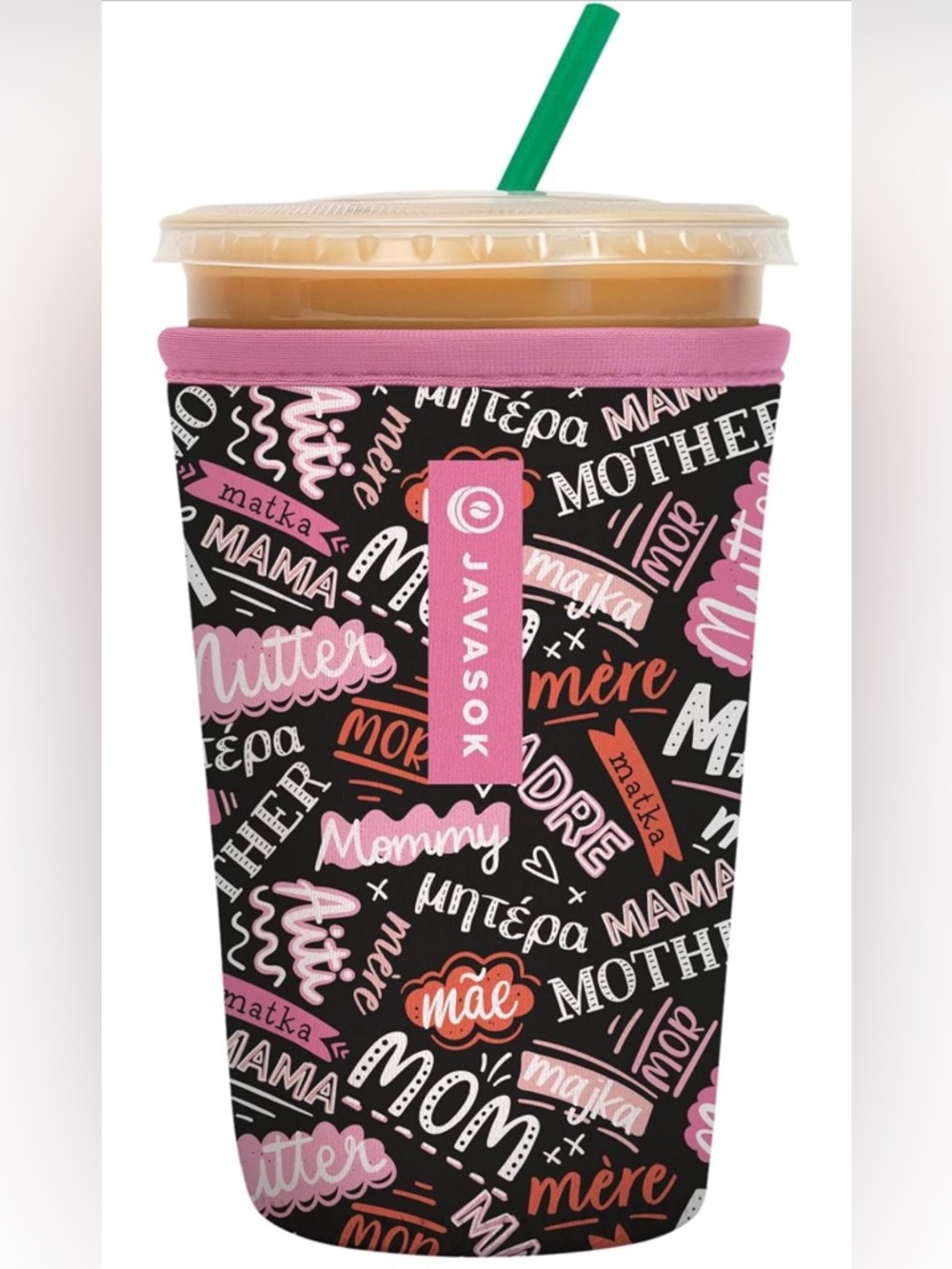 Javasok Pink & Black 'Mom Love' Reusable Cup Sleeve